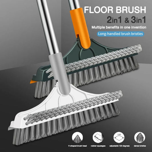 3-in-1 Bathroom Cleaning Brush Set — Long Handle Rotating Floor, Toilet & Crevice Cleaner